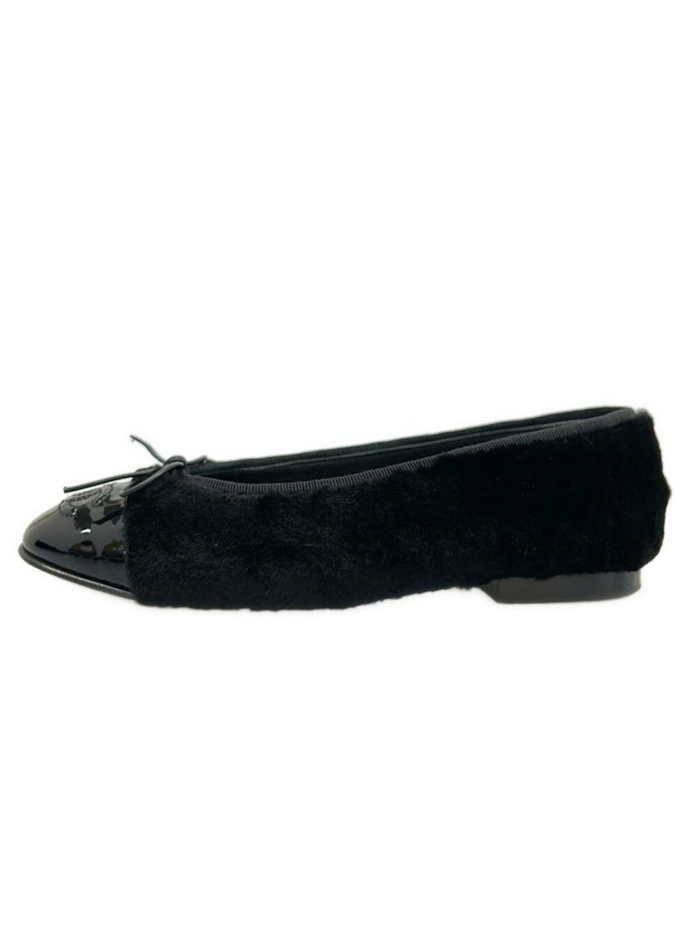 Chanel Flat Shoes 35 C Black Mink Ribbon CC Logo Leather - Picture 1 of 12